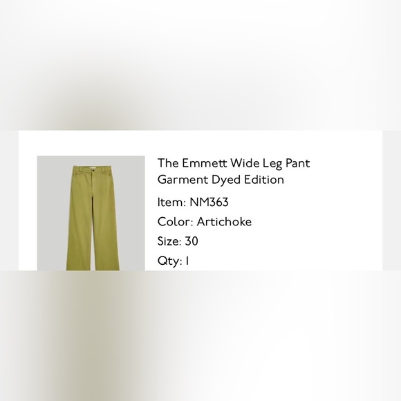 💚 NWT Madewell ‘Emmett’ wide leg Artichoke green chinos women’s waist 30 - Picture 12 of 12